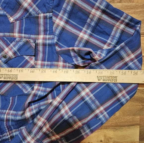 Wrangler Pearl Snap Blue Plaid Medium Western - Picture 6 of 9